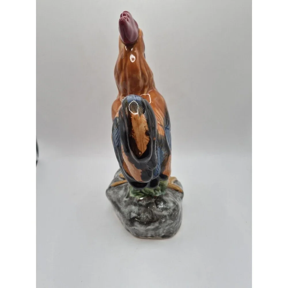 Vintage Glazed Ceramic Rooster Chicken Farmhouse French Country Majolica Style